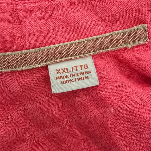 TOMMY BAHAMA Linen Shirt Men XXL 2XL Short Sleeved Coral Orange Red Plaid - Picture 12 of 12